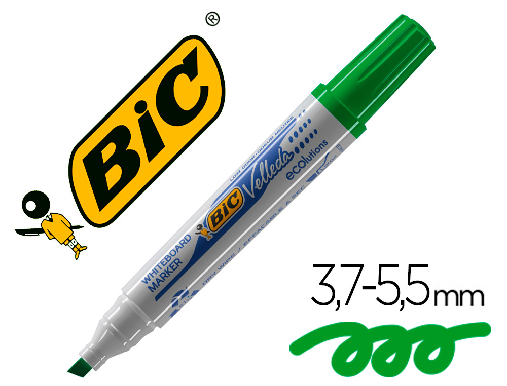 MARCADOR BIC VELLEDA PONTA BISELADA VERDE PARA QUADRO BRANCO