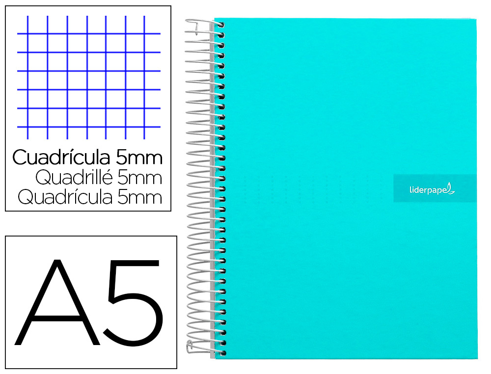 CADERNO ESPIRAL LIDERPAPEL CRAFTY MICRO DIN A5 CAPA FORRADA 120 F 90 GR QUADRICULA 5MM 5 BANDAS DE CORES 6 FUROS COR TUR