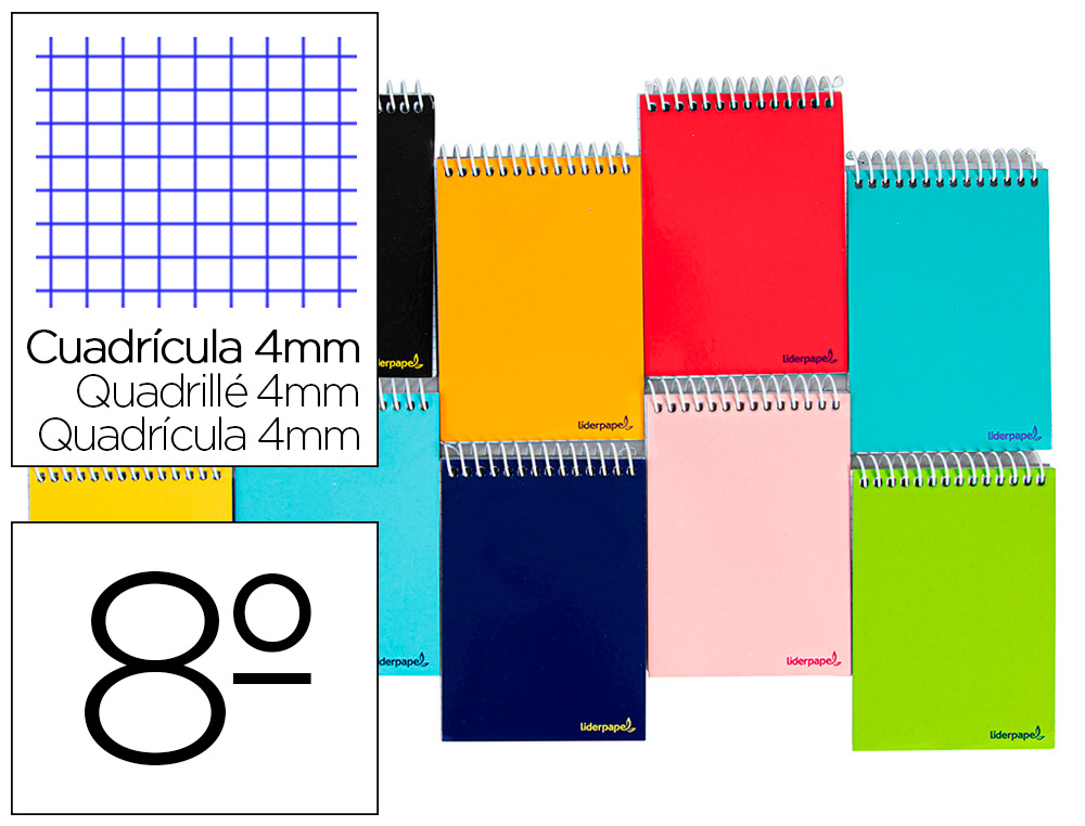 CADERNO ESPIRAL LIDERPAPEL BOLSO 8 AO BAIXO SMART CAPA SUAVE 80 F 60GR QUADRICULA 4MM CORES SORTIDAS