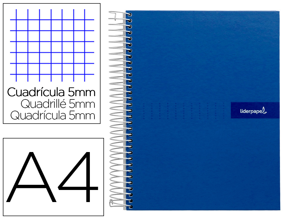 CADERNO ESPIRAL LIDERPAPEL CRAFTY MICRO DIN A4 CAPA FORRADA 120 F 90 GR QUADRICULA 5 MM 5 BANDAS DE CORES 4 CORES COR AZ