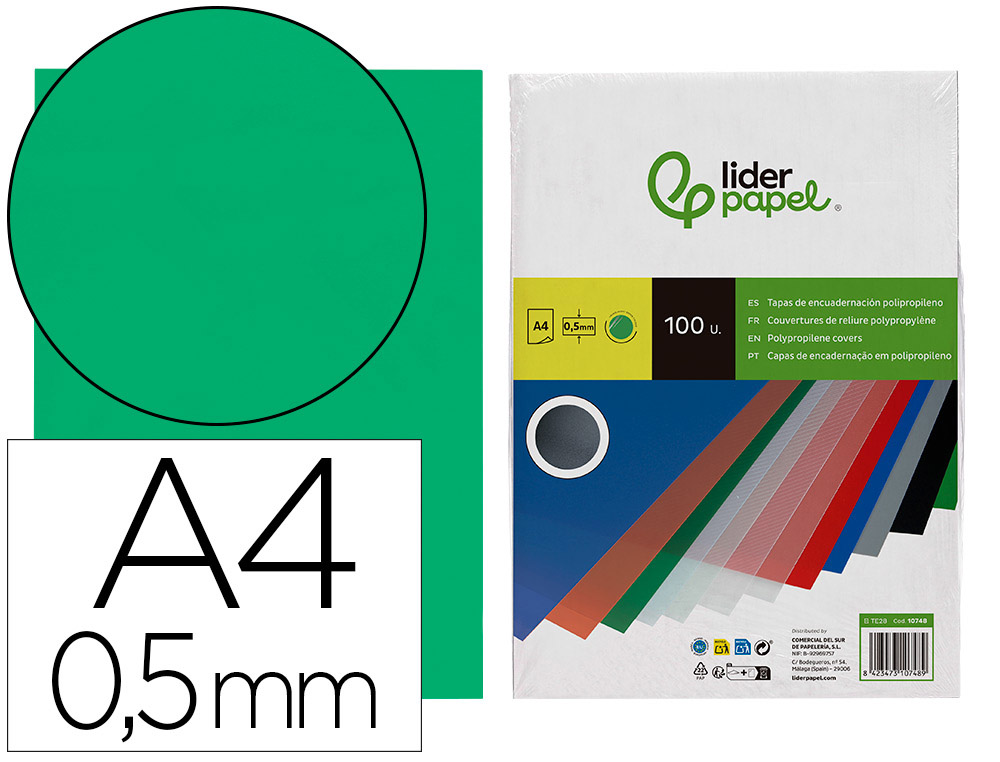 CAPA DE ENCADERNACAO LIDERPAPEL POLIPROPILENO DIN A4 0.5 MM VERDE TRANSLUCIDO PACK DE 100 UNIDADES