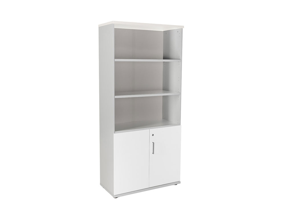 ARMARIO ROCADA COM TRES ESTANTES E DOIS PORTAS INFERIORES SERIE STORE 195X90X45 CM ACABAMENTO AB04 ALUMINIO/BRANCO