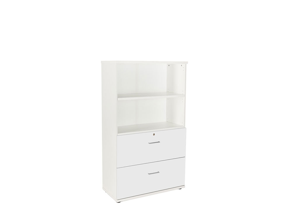 ARMARIO ROCADA COM DOIS ESTANTES E DOIS GAVETAS INFERIORES SERIE STORE 156X90X45 CM ACABAMENTO AW04 BRANCO/BRANCO