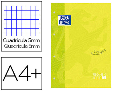 RECARGA COLOR 1 OXFORD DIN A4+ 80 FOLHAS 90 GR QUADRICULA 5 MM CAPA SUAVE 4 FUROS LIMA TOUCH