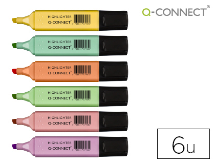 MARCADOR FLUORESCENTE Q-CONNECT PASTEL PONTA BISELADA ESTOJO DE 6 UNIDADES CORES SORTIDAS