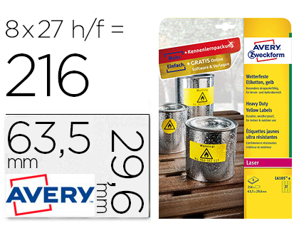 ETIQUETA ADESIVA AVERY POLIESTER AMARELO FLUORESCENTE 63,5X29,6 MM PACK DE 8 UNIDADES