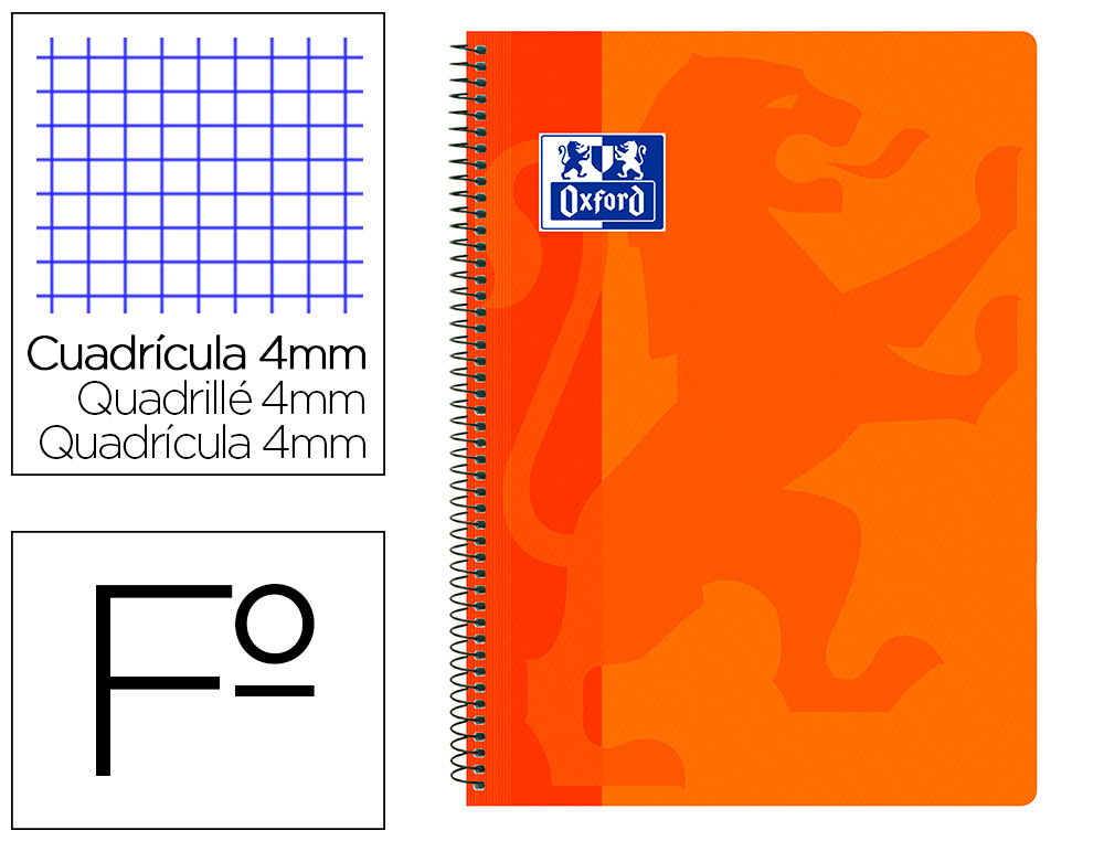 CADERNO ESPIRAL OXFORD SCHOOL CLASSIC CAPA POLIPROPILENO FOLIO 80 FOLHAS QUADRICULA 4 MM COM MARGEM LARANJA