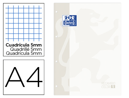 RECARGA COR OXFORD DIN A4 80 FOLHAS QUADRICULA 5 MM 4 FUROS BRANCO