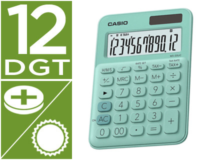 CALCULADORA CASIO MS-20UC-GN SECRETARIA 12 DIGITOS TAX +/- COR VERDE