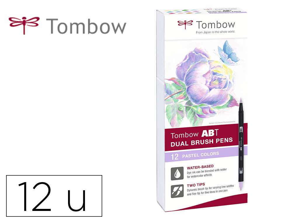 MARCADOR TOMBOW AGUARELAVEL DUPLA PONTA PINCEL CORES PASTEL ESTOJO DE 12 UNIDADES CORES SORTIDAS