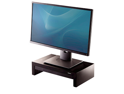 SUPORTE FELLOWES PARA MONITOR DESIGNER SUITES AJUSTAVEL 3 ALTURAS COM BANDEJA PRETO 406X111X244 MM ATE 18 KG