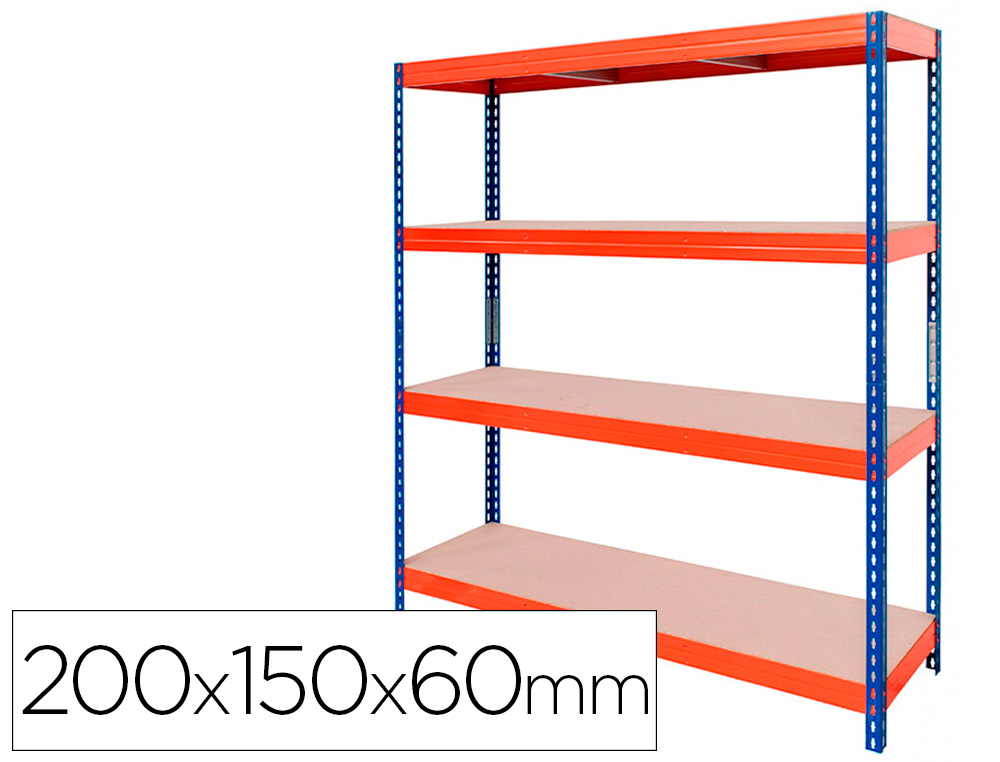 ESTANTE METALICA AR STABIL XL 200X150X60 CM 4 PRATELEIRAS 430 KG POR PRATELEIRA SEM PARAFUSOS COR CINZA AZUL/LARANJA