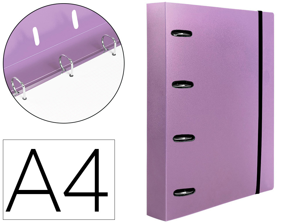 PASTA LIDERPAPEL COM RECARGA POLIPROPILENO DIN A4 4 ANEIS 25MM QUADRICULA 5MM LAVANDA OPACO