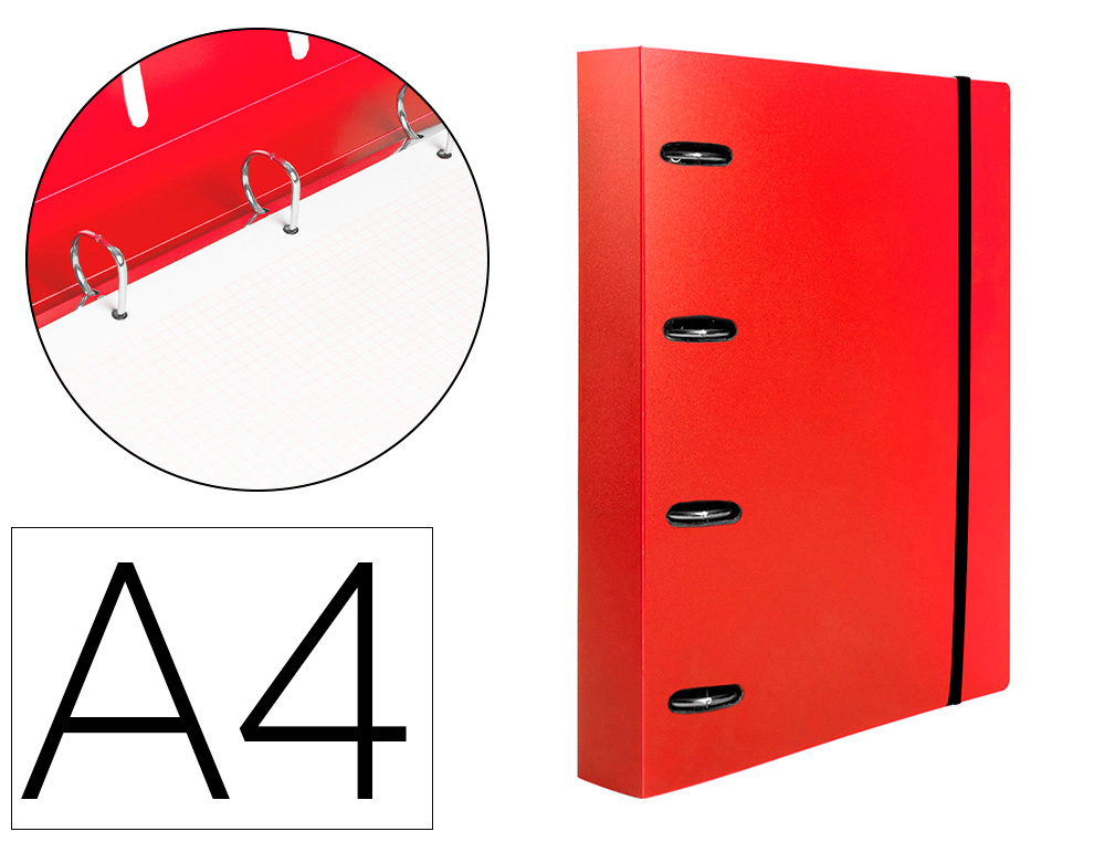 PASTA LIDERPAPEL COM RECARGA POLIPROPILENO DIN A4 4 ANEIS 40MM QUADRICULA 5MM VERMELHO TRANSLUCIDO
