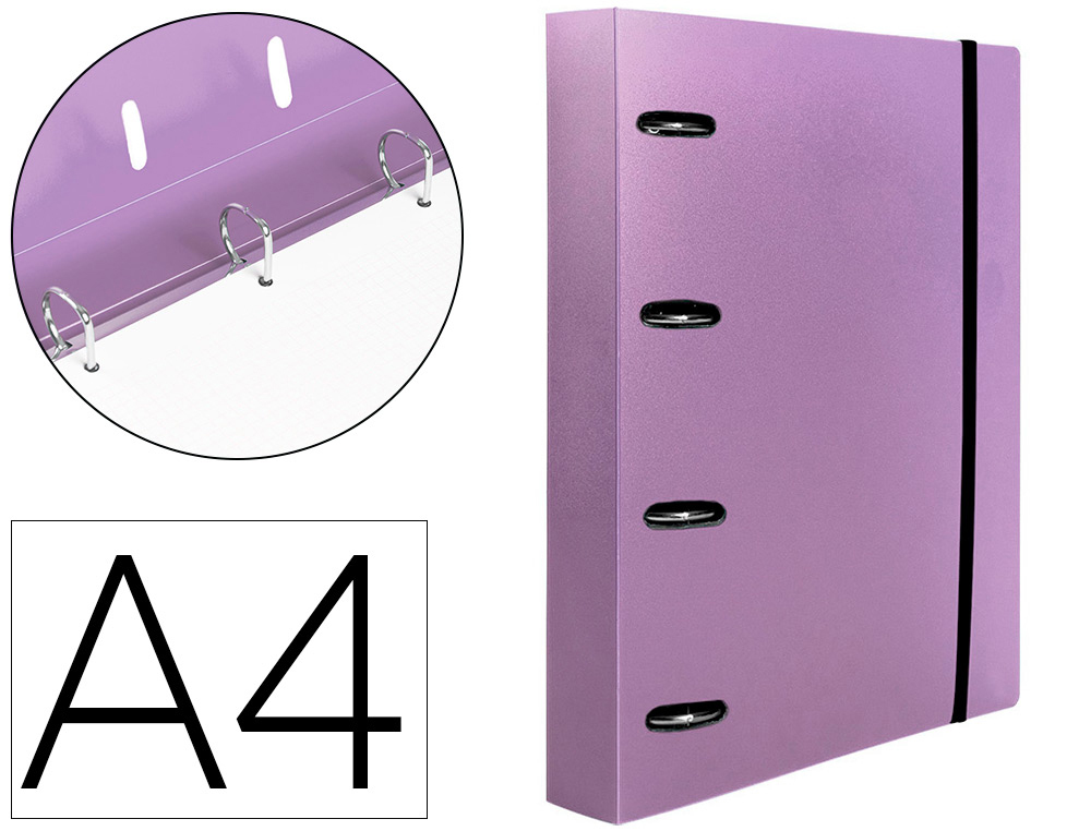 PASTA LIDERPAPEL COM RECARGA POLIPROPILENO DIN A4 4 ANEIS 40MM QUADRICULA 5MM LAVANDA OPACO