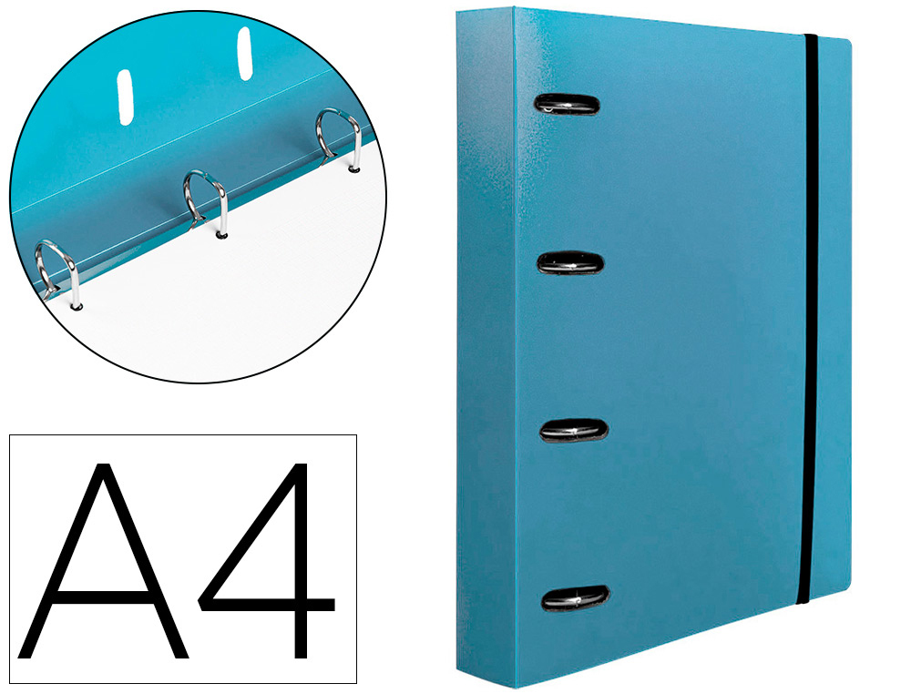 PASTA LIDERPAPEL COM RECARGA POLIPROPILENO DIN A4 4 ANEIS 40MM QUADRICULA 5MM CELESTE OPACO
