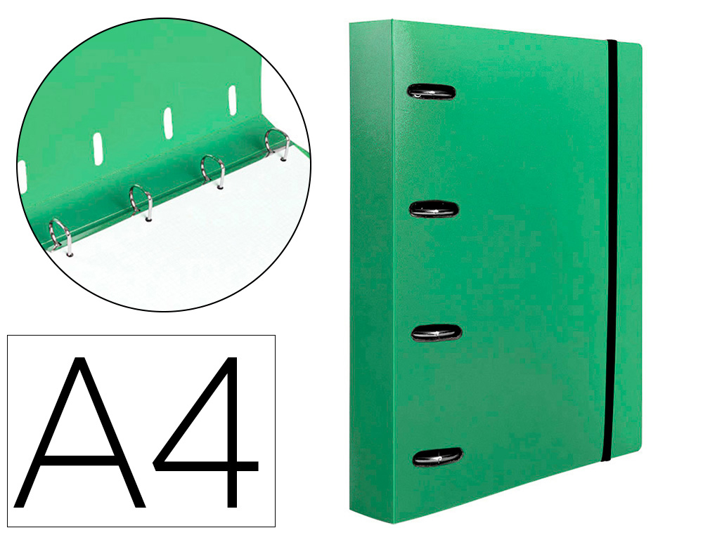 PASTA LIDERPAPEL COM RECARGA POLIPROPILENO DIN A4 4 ANEIS 40MM QUADRICULA 5MM VERDE OPACO