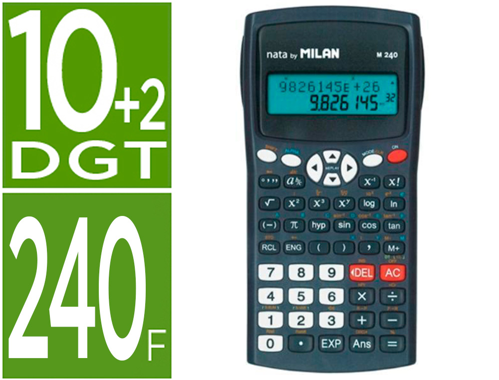 CALCULADORA MILAN CIENTIFICA M240 BLACK 2 LINHAS 240 FUNCOES 10+2 DIGITOS COR PRETA COM TAMPA COR CINZA