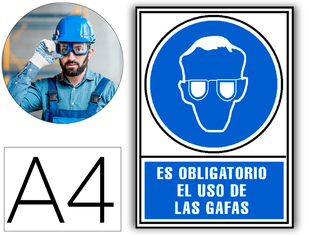 PICTOGRAMA ARCHIVO 2000 OBRIGATORIO USO DE OCULOS PVC AZUL LUMINISCENTE 210X297 MM