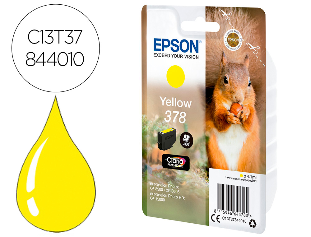 TINTEIRO EPSON SINGLEPACK AMARELO 378 CLARIA PHOTO HD INK