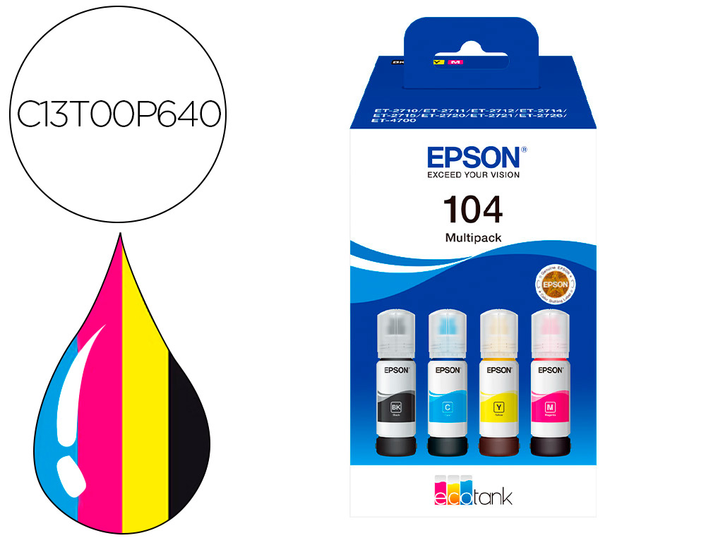 TINTEIRO EPSON /104 4 CLR MULTIPACK (BK / C / M / Y)/ECOTANK ET-2710 / ET-2711 / ET-2712 / ET-2714 / ET-2715