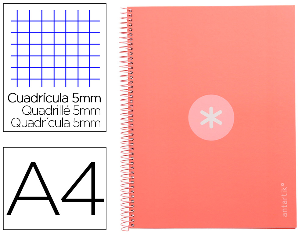 CADERNO ESPIRAL A4 MICRO ANTARTIK CAPA FORRADA 80F 90 GR QUADRICULA 5MM 1 BANDA 4 FUROS COR ROSA CLARO