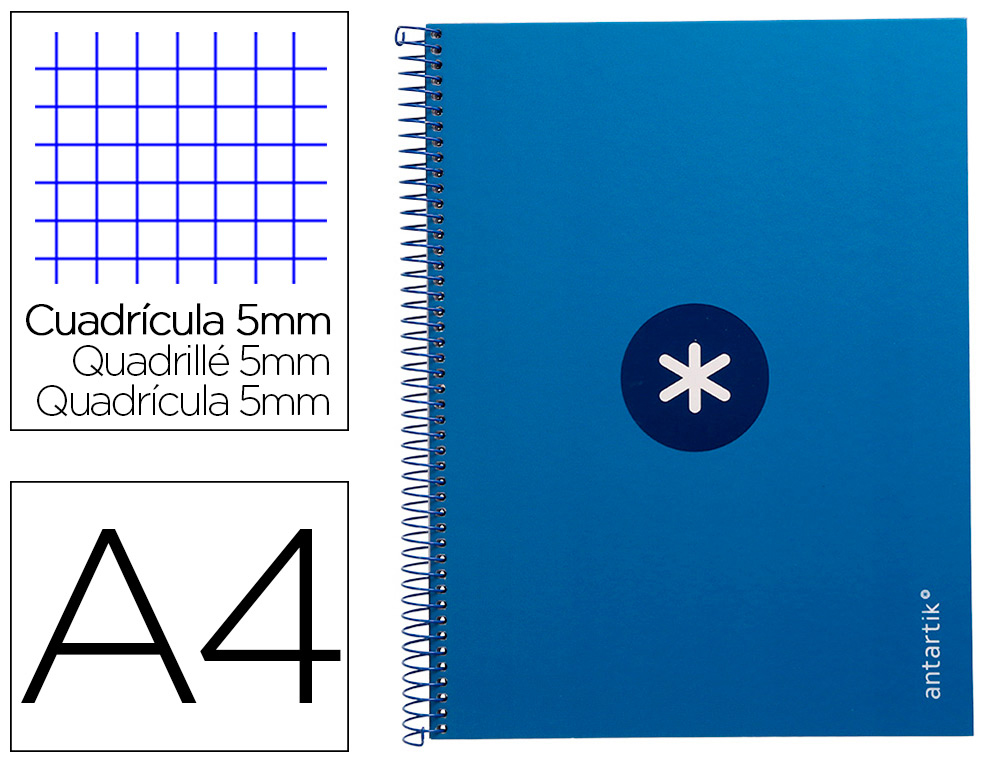 CADERNO ESPIRAL A4 MICRO ANTARTIK CAPA FORRADA 80F 90 GR QUADRICULA 5MM 1 BANDA 4 FUROS COR AZUL ESCURO