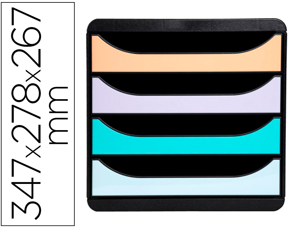 BLOCO CLASSIFICADOR DE SECRETARIA EXACOMPTA BIG-BOX AQUAREL PRETO 4 GAVETAS CORES PASTEL GLOSSY