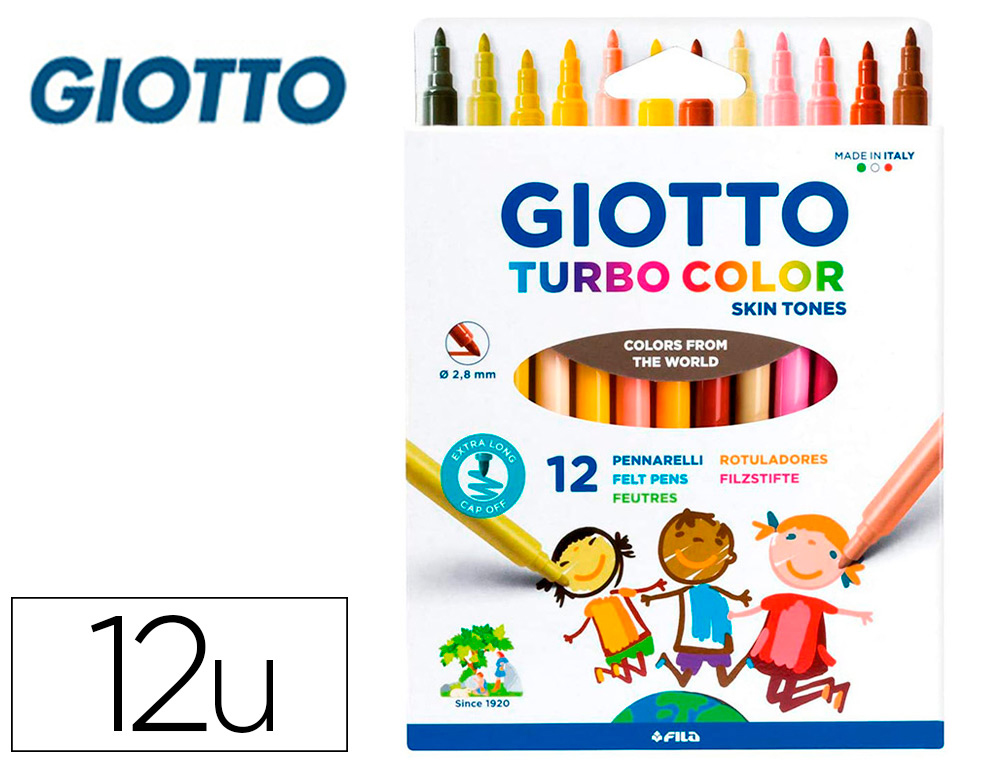 MARCADOR GIOTTO TURBO COLOR SKIN TONES CAIXA DE 12 CORES SORTIDAS LAVAVEIS PONTA BLOQUEADA