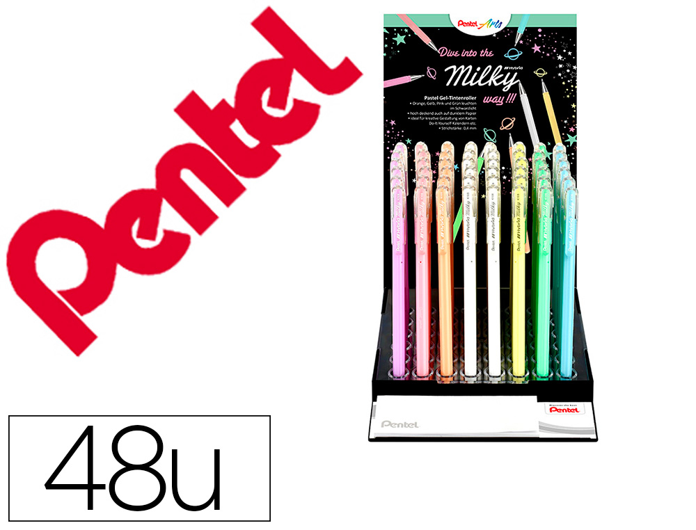 EXPOSITOR ROLLER PENTEL K108 COM 4 DUZIAS E 7 CORES PASTEL 0,8 MM CONTEM 6 PEAS DE CADA COR