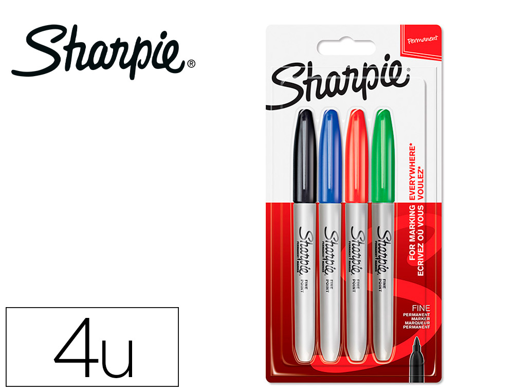 MARCADOR SHARPIE PERMANENTE FINO PONTA 1 MM BLISTER 4 UNIDADES CORES STANDARD SORTIDAS