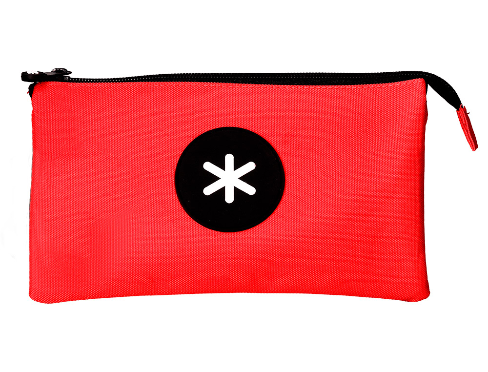 ESTOJO ESCOLAR ANTARTIK TRIPLO FECHO COR VERMELHO 220X30X120 MM