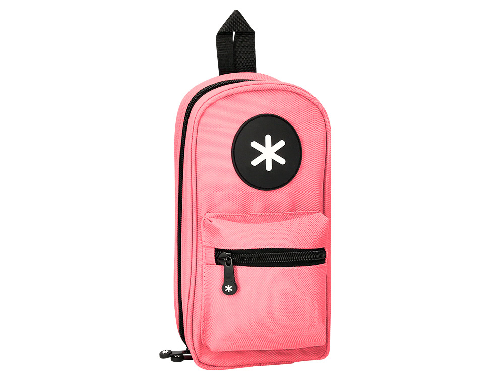 ESTOJO ESCOLAR ANTARTIK FORMA DE MOCHILA COM BOLSO E 4 DEPARTAMENTOS COR CORAL 230X50X120 MM