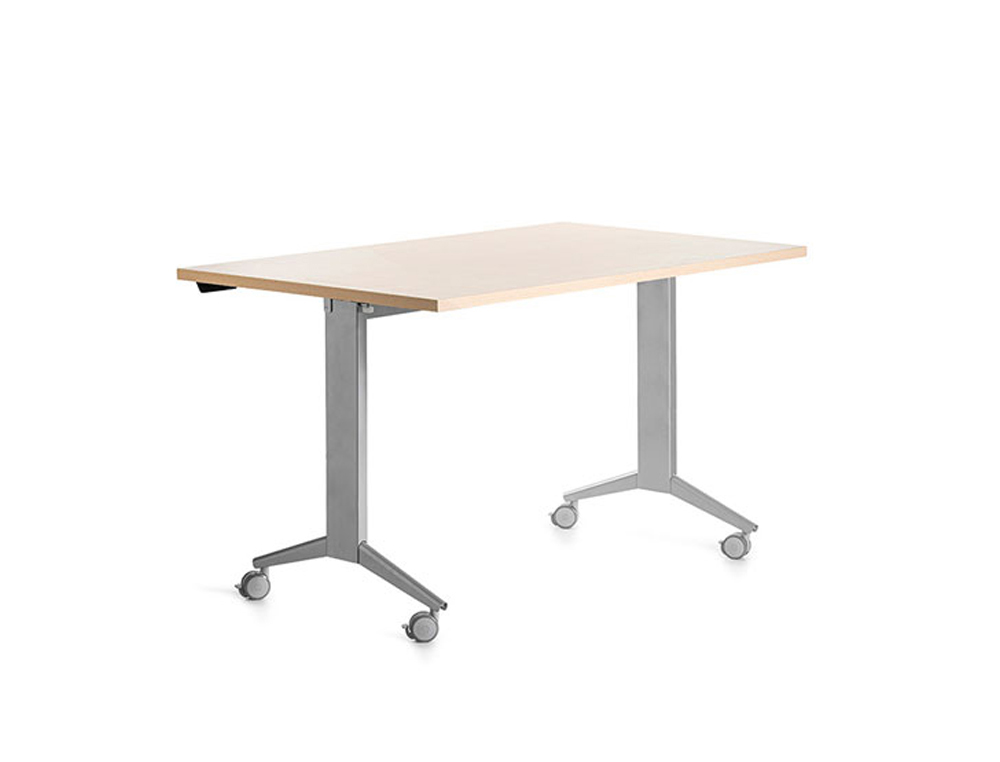 MESA DE ESCRITORIO ROCADA 140X80CM COM TABULEIRO REBATIVEL 90 ACABAMENTO FD01 ALUMINIO/FAIA