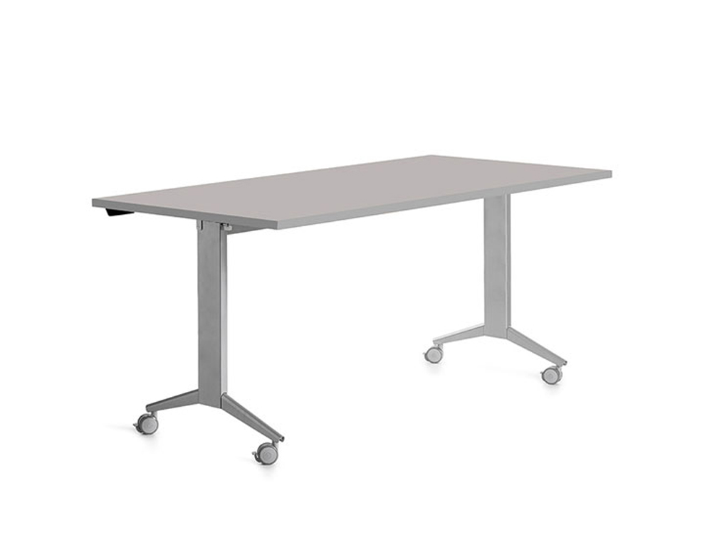 MESA DE ESCRITORIO ROCADA 160X80CM COM TABULEIRO REBATIVEL 90 ACABAMENTO FD02 ALUMINIO/CINZA