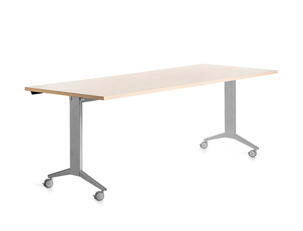 MESA DE ESCRITORIO ROCADA 180X80CM COM TABULEIRO REBATIVEL 90 ACABAMENTO FD01 ALUMINIO/FAIA