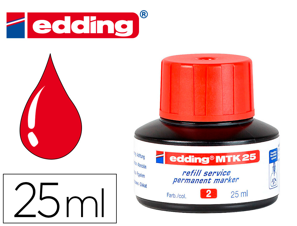 TINTA MARCADOR EDDING MTK-25 COM SISTEMA CAPILAR COR VERMELHO FRASCO DE 25 ML