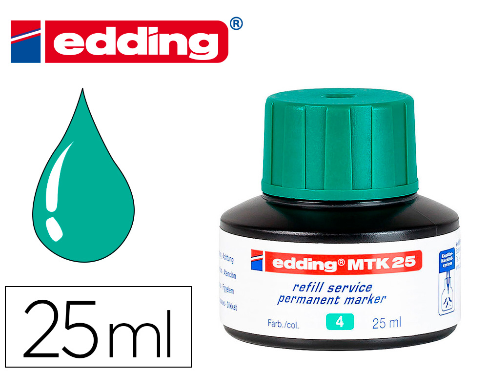 TINTA MARCADOR EDDING MTK-25 COM SISTEMA CAPILAR COR VERDE FRASCO DE 25 ML