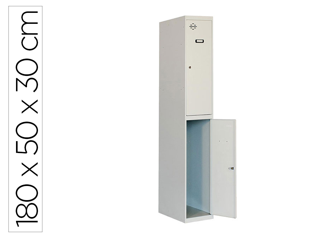 CACIFO METALICO SIMONLOCKER 2 PORTAS COM FECHADURA RESPIRO E CAIXILHO PARA ETIQUETAS CINZA/CINZA 1800X500X300 MM