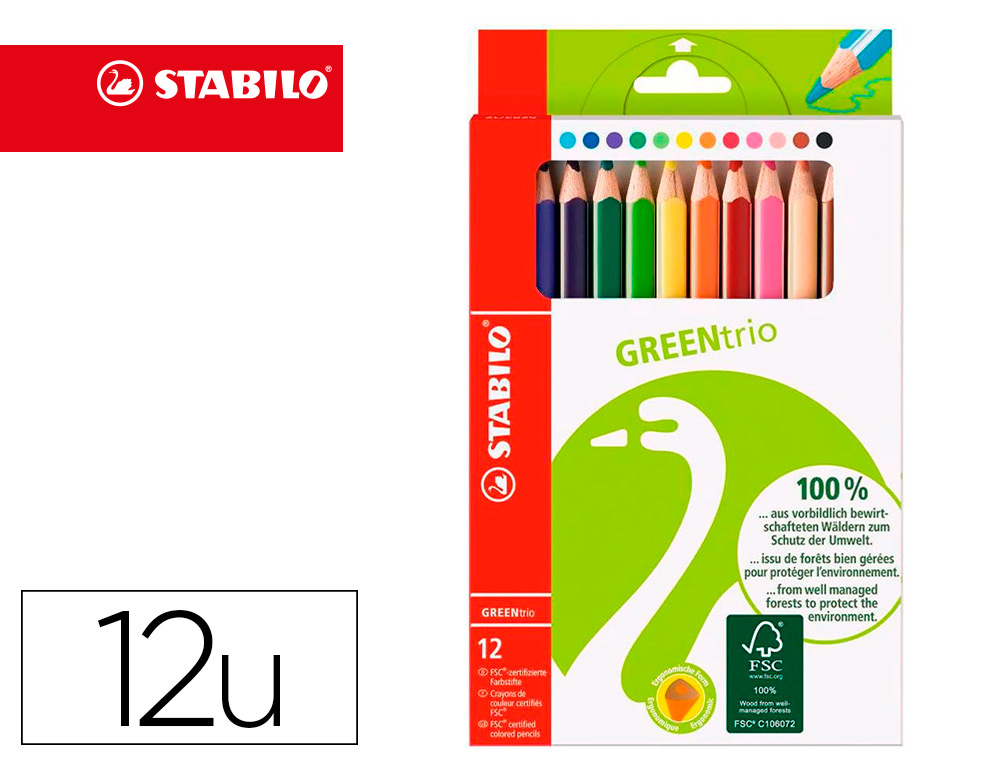 LAPIS DE COR STABILO GREEN COLORS COM CERTIFICADO FSC ESTOJO DE CARTAO DE 12 UNIDADES CORES SORTIDAS