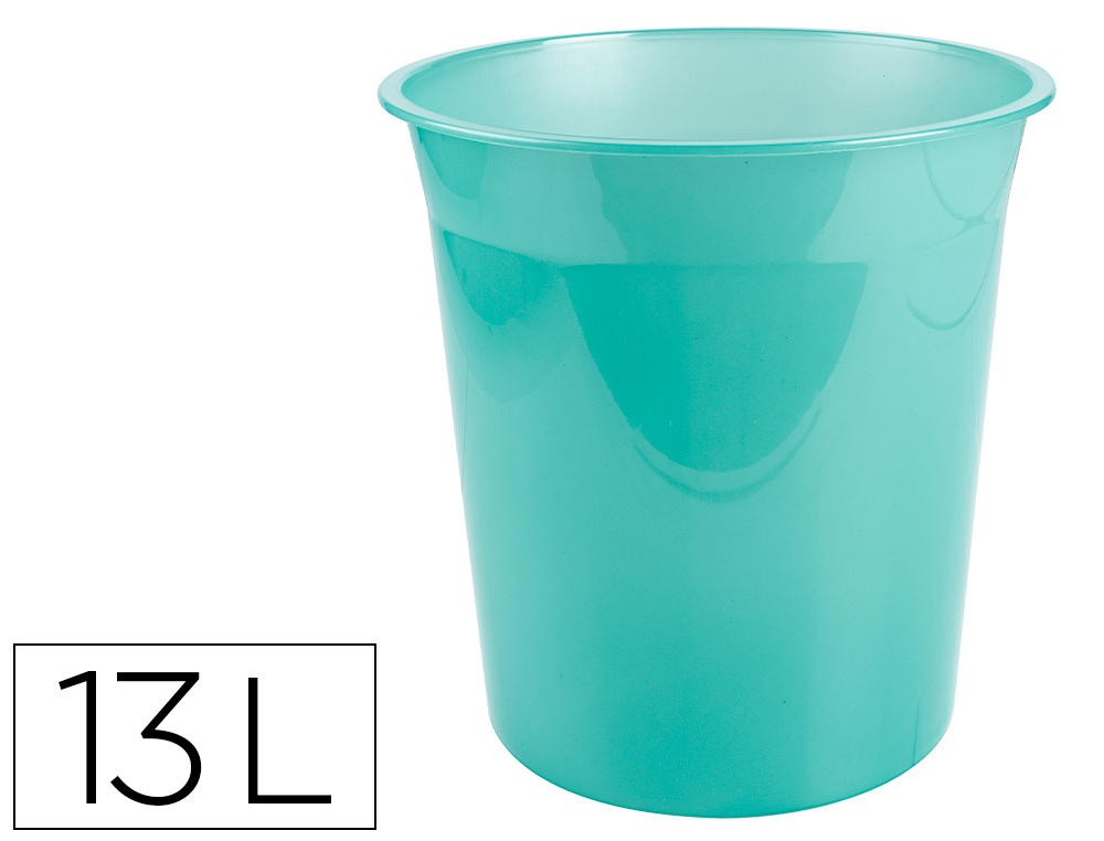 CESTO DE PAPEIS EM PLASTICO LIDERPAPEL ECOUSE 100% RECICLADO MENTA TRANSLUCIDO 13 LITROS 275X285 MM