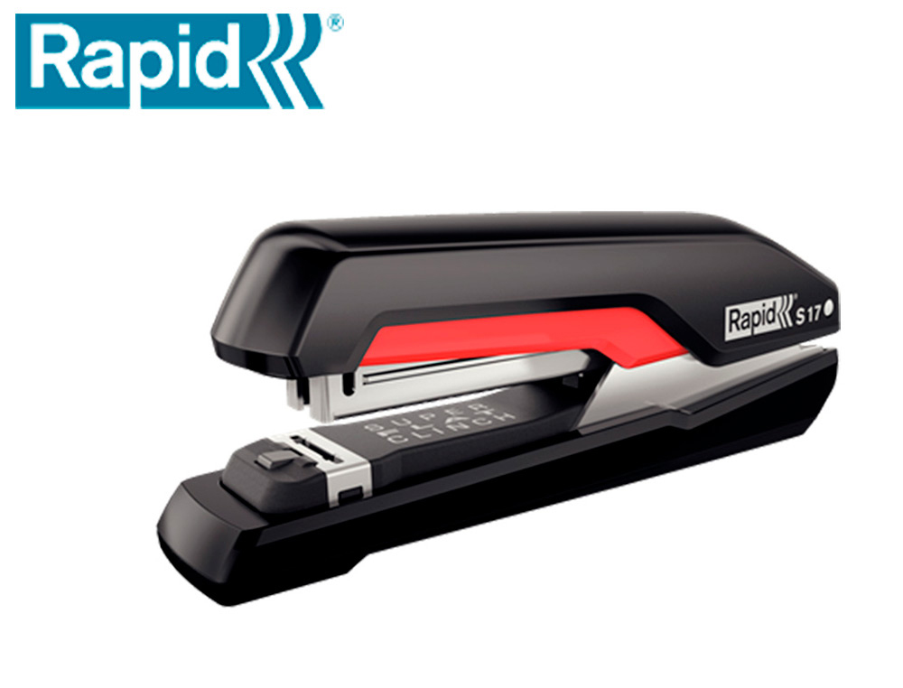 AGRAFADOR RAPID S17 FULLSTRIP PLASTICO CAPACIDADE 30 FOLHAS USA AGRAFES 24/6 E 26/6 COR PRETO/VERMELHO