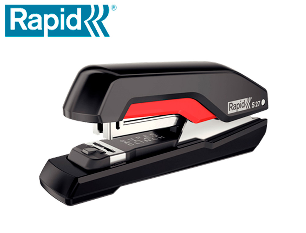 AGRAFADOR RAPID S27 FULLSTRIP PLASTICO CAPACIDADE 30 FOLHAS USA AGRAFES 24/6 E 26/6 COR PRETO/VERMELHO