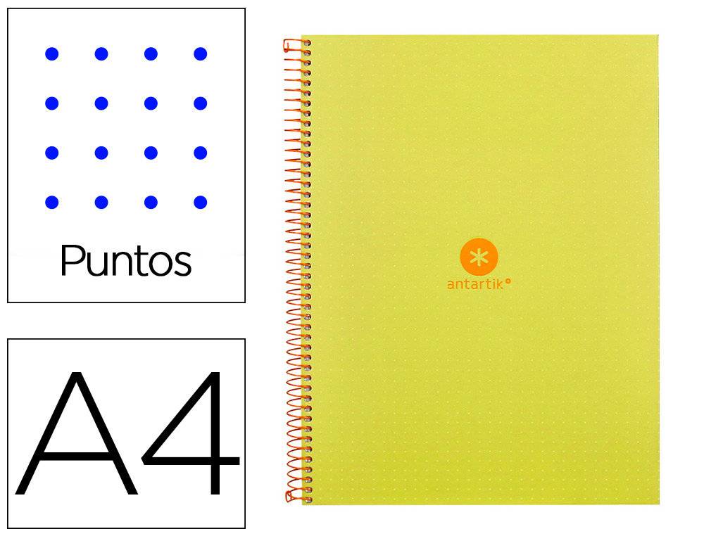 CADERNO ESPIRAL A4 MICRO ANTARTIK CAPA FORRADA 80F 90 GR PONTILHADO 1 BANDA 4 FUROS COR AMARELO