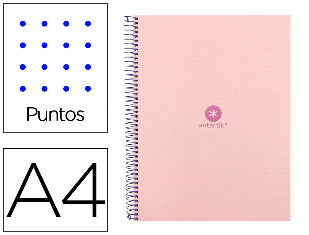 CADERNO ESPIRAL A4 MICRO ANTARTIK CAPA FORRADA 80F 90 GR PONTILHADO 1 BANDA 4 FUROS COR ROSA
