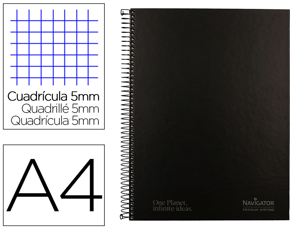 CADERNO ESPIRAL NAVIGATOR A4 MICRO CAPA FORRADA 80 F 80 GR QUADRICULA 5MM 1 BANDA COR PRETO