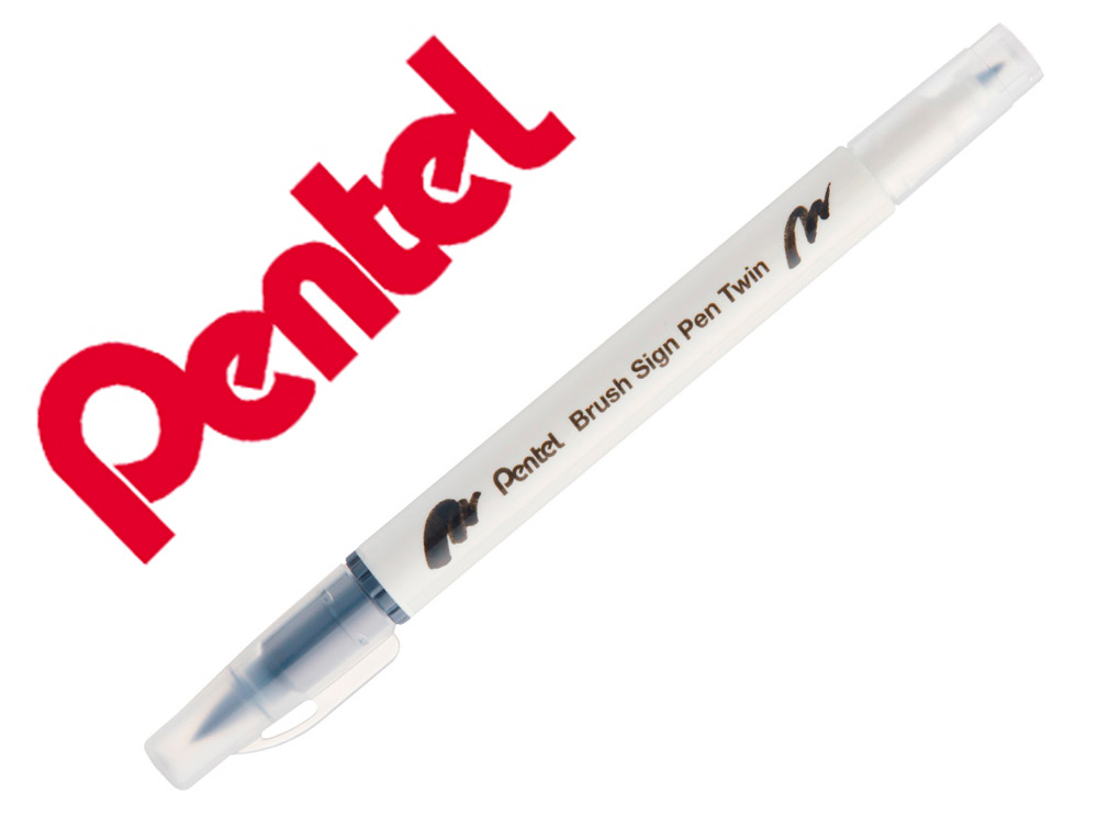 PINCEL PENTEL BRUSH SIGN PEN COM PONTA DUPLA COR CINZA CLARO