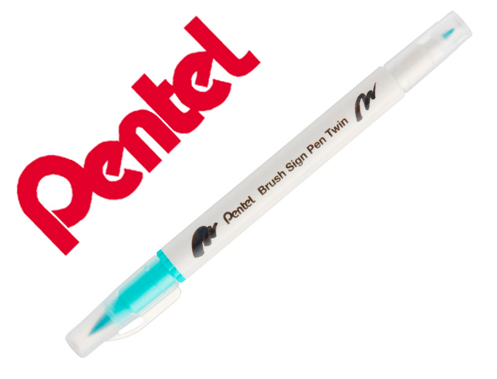 PINCEL PENTEL BRUSH SIGN PEN COM PONTA DUPLA COR VERDE ESMERALDA