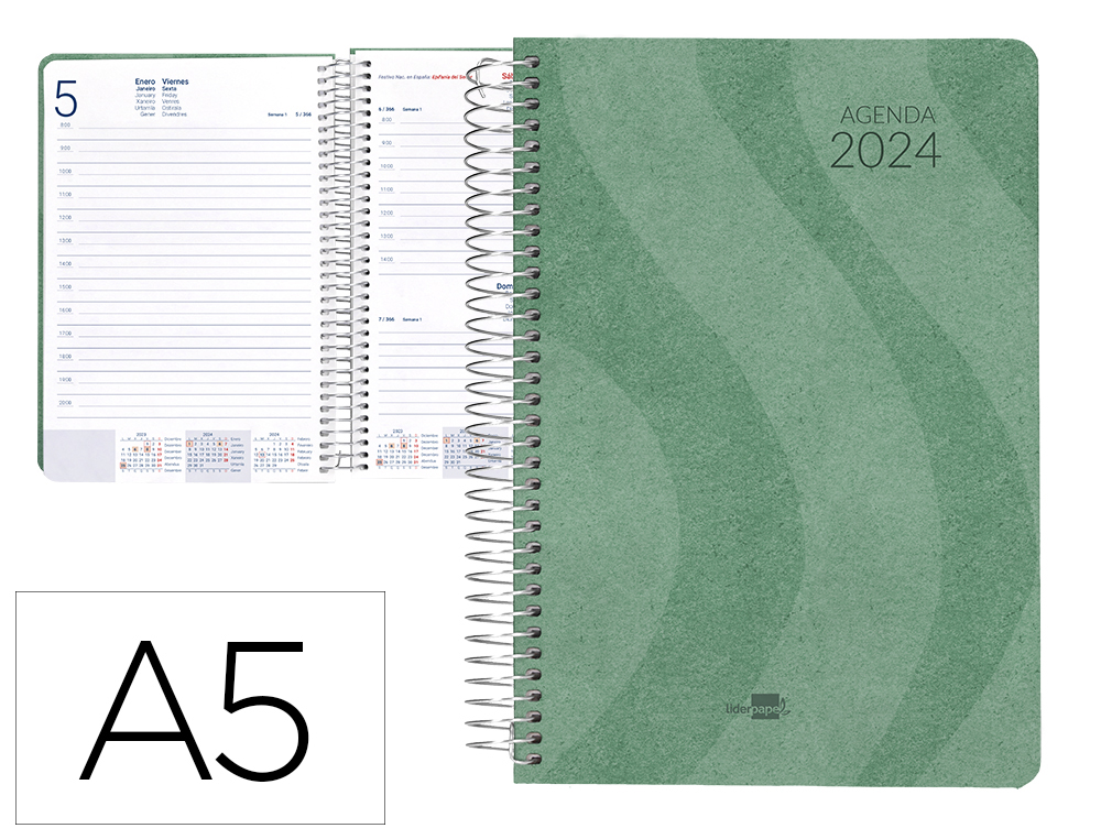 AGENDA ESPIRAL LIDERPAPEL SYROS 15X21 CM 2024 DIA PAGINA ESPIRAL SIMPLES PAPEL 60 GR COR VERDE