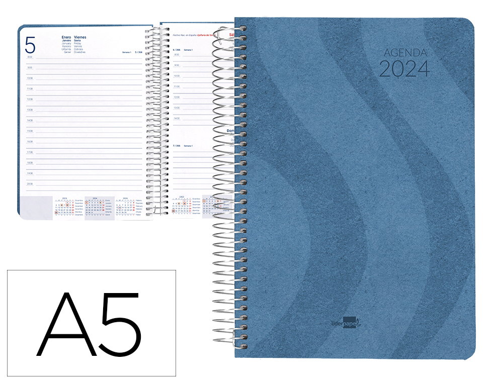 AGENDA ESPIRAL LIDERPAPEL SYROS 15X21 CM 2024 DIA PAGINA ESPIRAL SIMPLES PAPEL 60 GR COR AZUL
